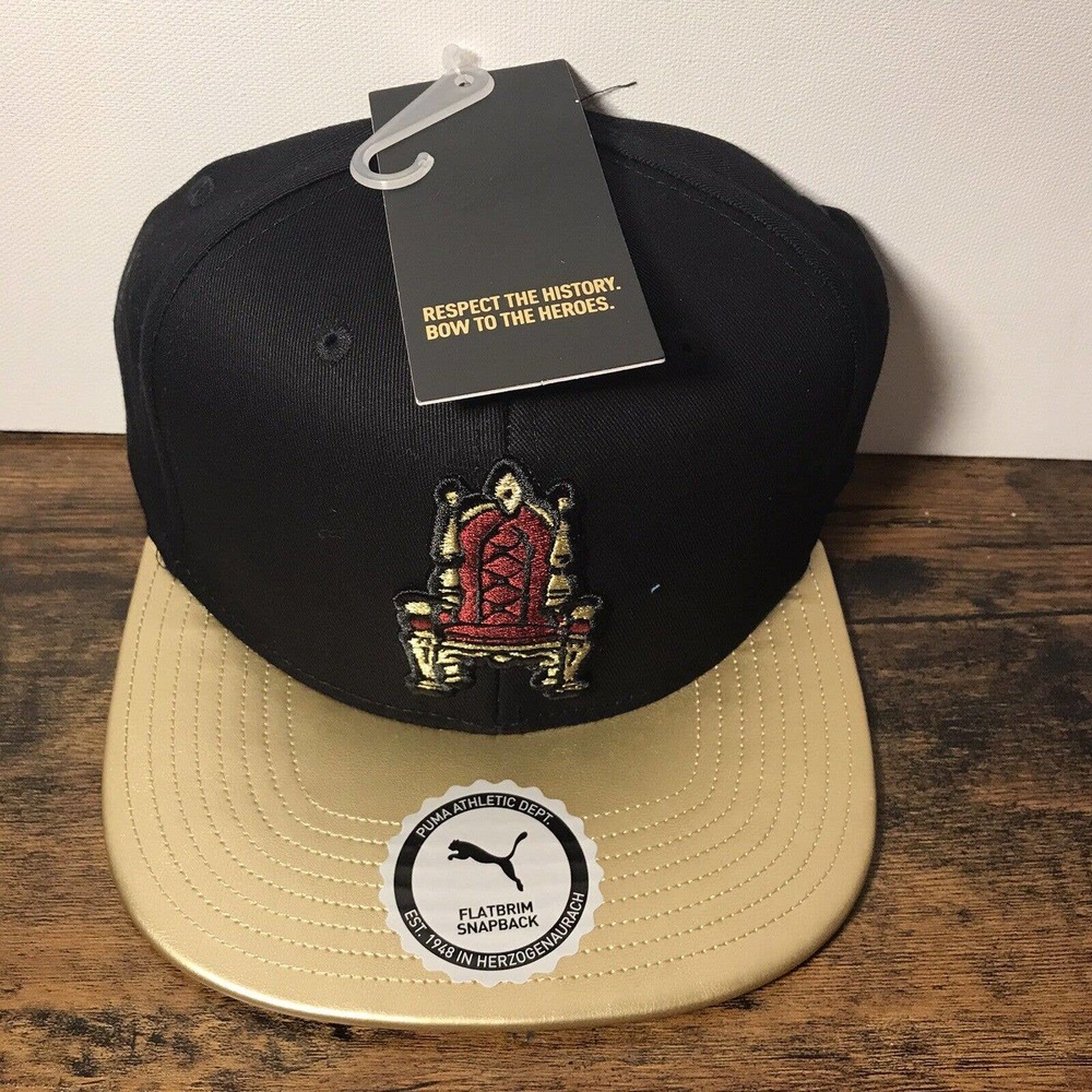 NWT puma hometown heroes hats black and gold king's chair !! snapback